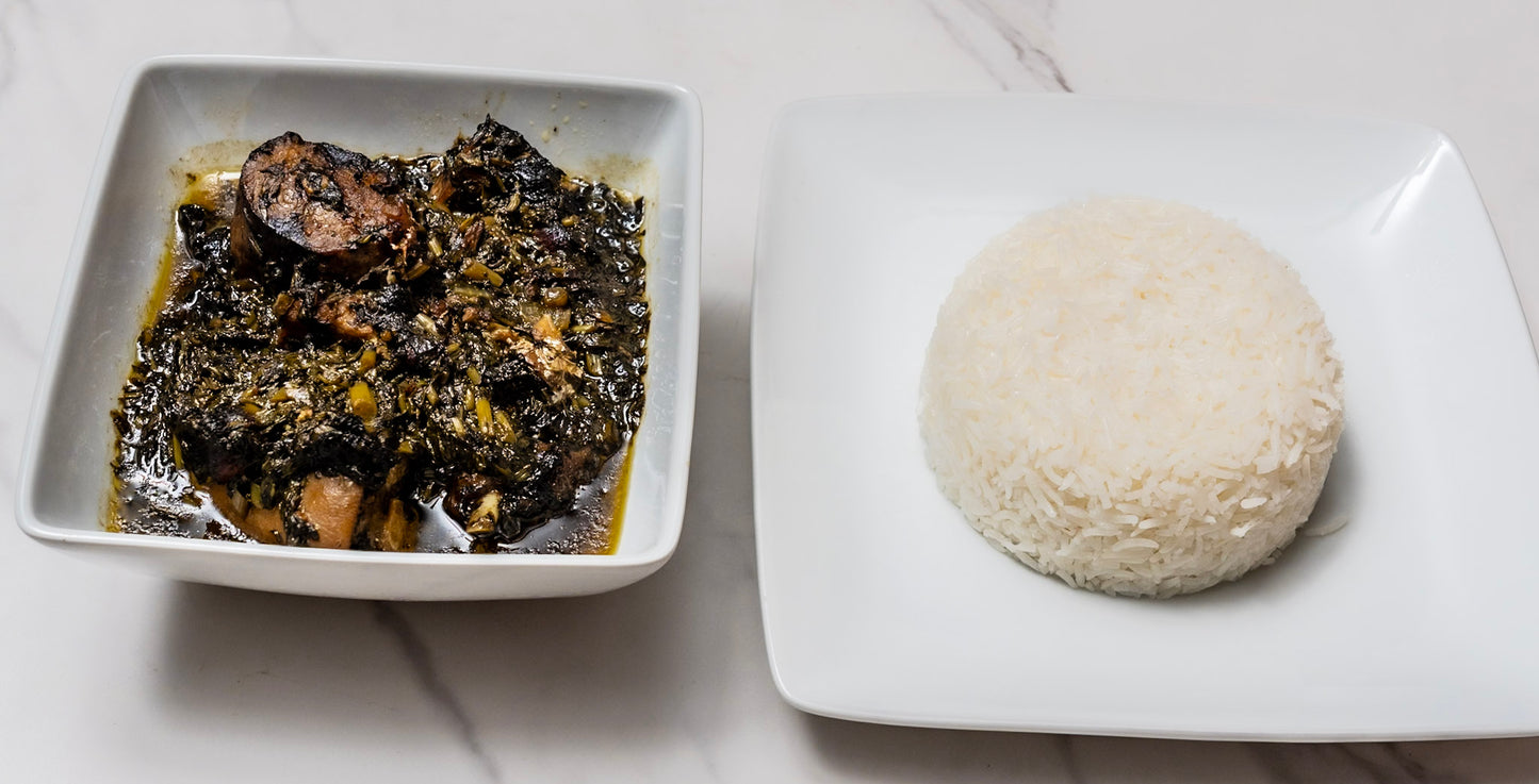 Greens with white rice